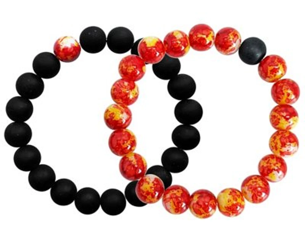 Red and Black Long Distance Beaded Bracelets - 2 Pack