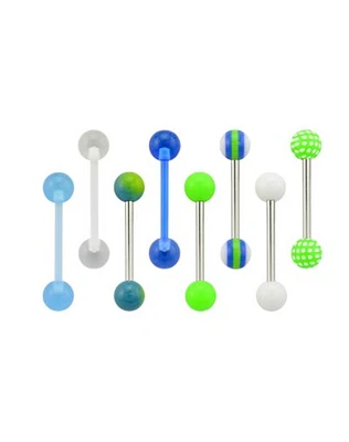 Multi-Pack Green Blue and White Barbells 8 Pack - 16 Gauge