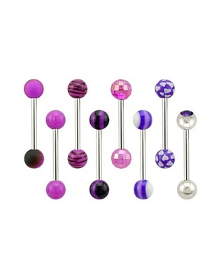 Multi-Pack CZ Pink and Purple Designs Barbells 8 Pack - 14 Gauge