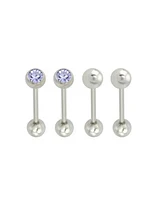 Multi-Pack CZ Purple Silvertone Barbells 4 Pack - 14 Gauge