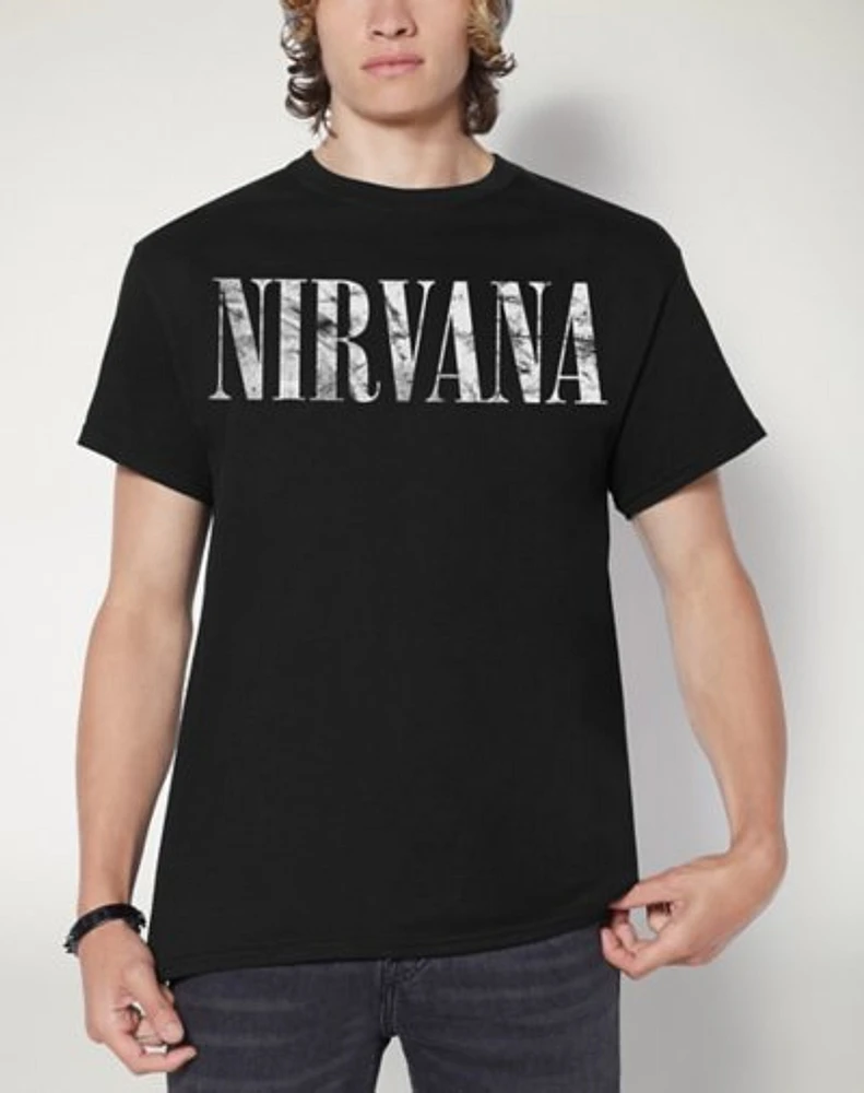 Black Floral Smiley Nirvana T Shirt