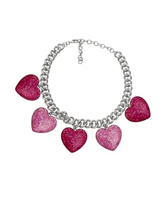 Pink Glitter Heart Chain Choker Necklace