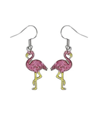 Pink Glitter Flamingo Dangle Earrings