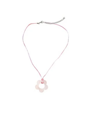 Rose Quartz Flower Pendant Cord Necklace