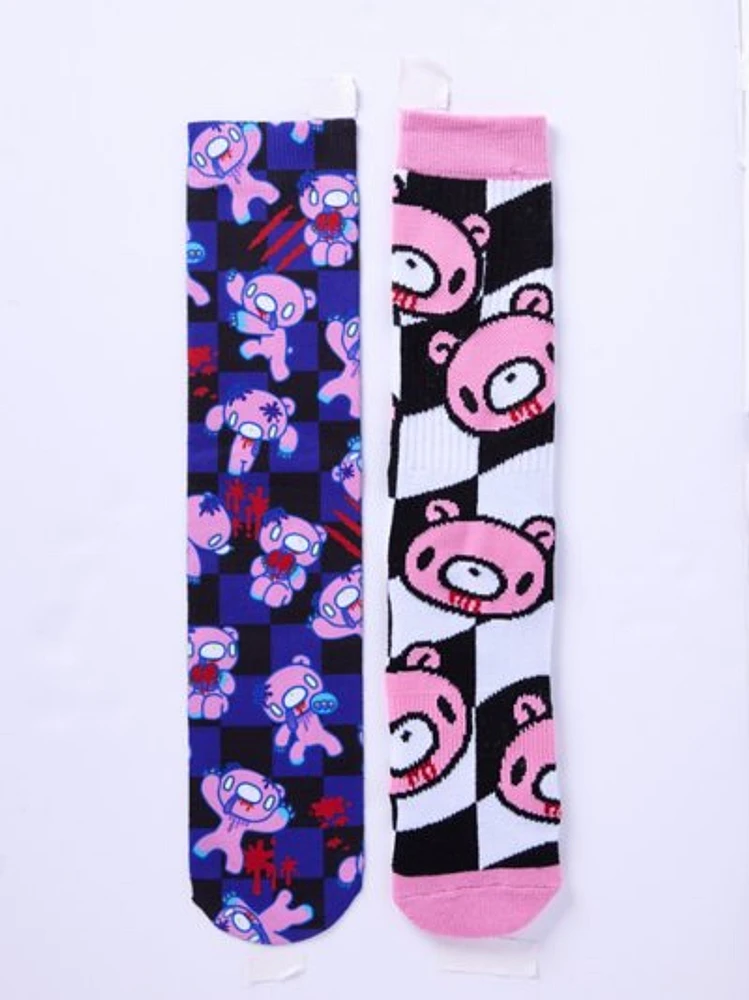 Multi-Pack Gloomy Bear Purple and Checkered Crew Socks - 2 Pair