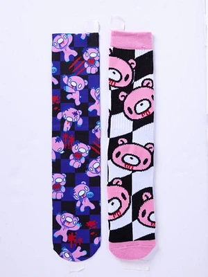 Multi-Pack Gloomy Bear Purple and Checkered Crew Socks - 2 Pair