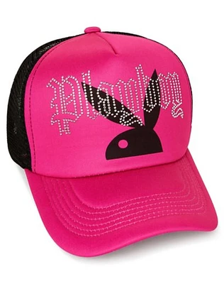 Playboy Pink and Black Rhinestone Trucker Hat