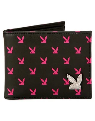 Black and Pink Rhinestone Playboy Bunny Bifold Wallet