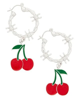 Barbed Wire Cherry Hoop Earrings