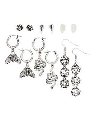 Multi-Pack Moth Snake Pentagram Earrings - 6 Pair