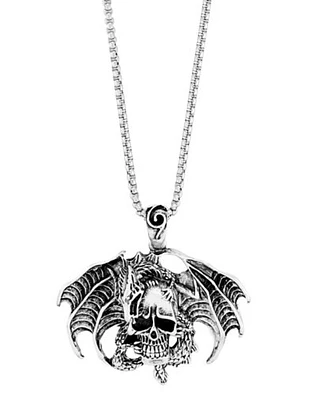 Silvertone Skull Dragon Necklace