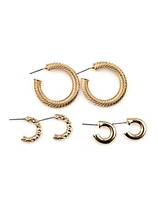 Goldtone Textured Half Hoop Earrings - 3 Pair