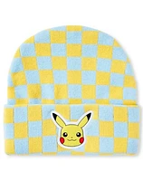 Blue and Yellow Checkered Pikachu Cuff Beanie Hat - Pokmon