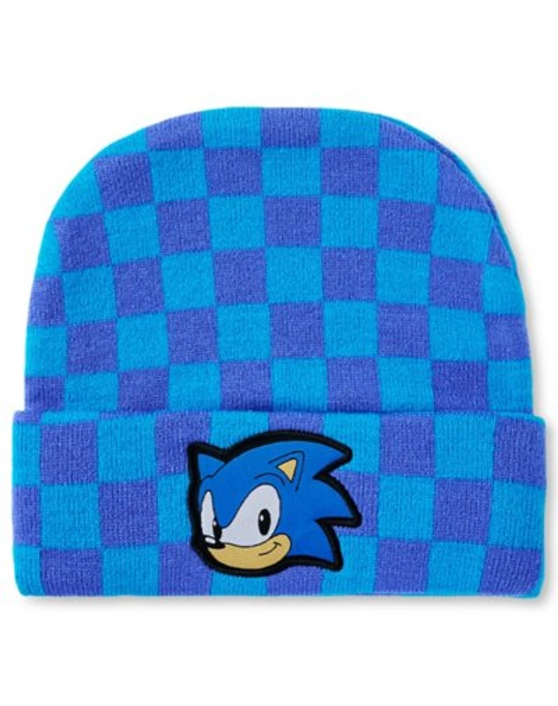 Blue Checkered Sonic the Hedgehog Cuff Beanie Hat