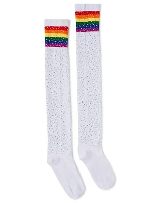 Rainbow Stripe Rhinestone Over the Knee Socks