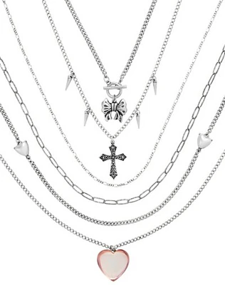 Heart and Cross Layered Chain Necklace