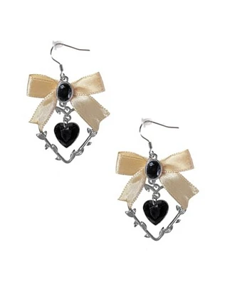 Cutout Heart Bow Dangle Earrings