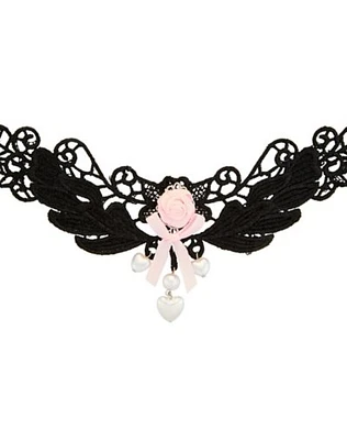 Lace Pearl Wings Choker Necklace