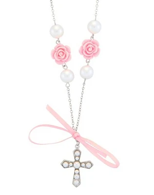 Pink Bow Cross Necklace