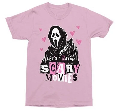 Let's Watch Scary Movies Pink T Shirt