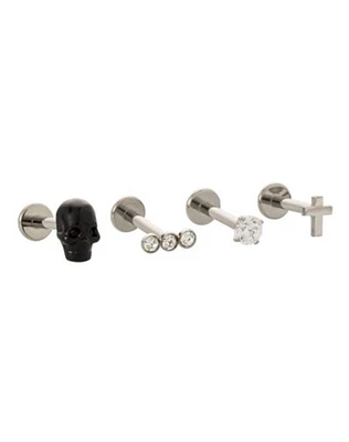 Multi-Pack CZ Titanium Black Skull and Cross Labret Lip Rings 4 Pack -