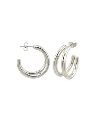 Silvertone Double Huggie Hoop Earrings