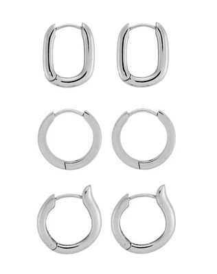 Multi-Pack Silvertone Ornate Hoop Earrings - 3 Pack