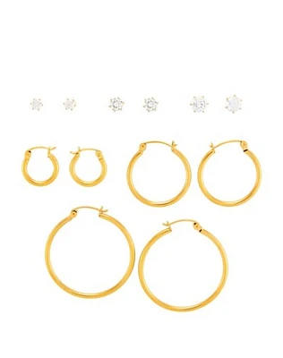 Multi-Pack CZ and Goldtone Stud and Hoop Earrings - 6 Pair