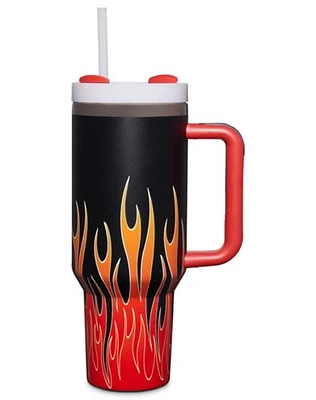 Black and Orange Flame Travel Tumbler with Straw - 40 oz.