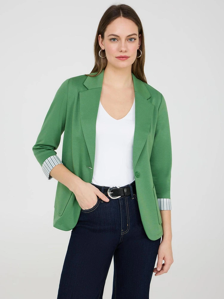 Blazer à simple boutonnage et poignets rayés