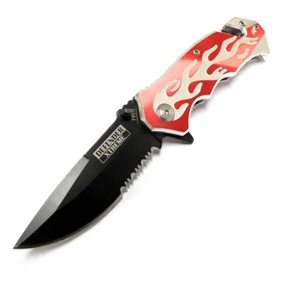 Defender-Xtreme Spring Assist Flame Design Folding Knife SKU