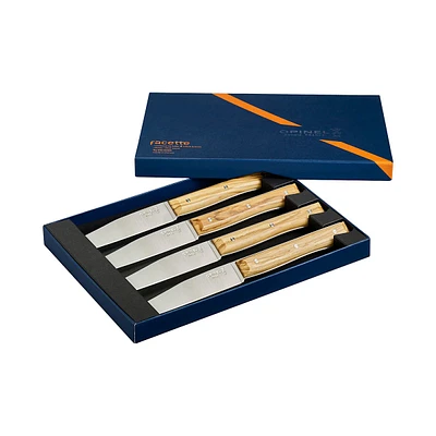 Opinel 4 Piece Set of Facette Steak Knives Stainless-Steel Blade/Olivewood Handle SKU 002498