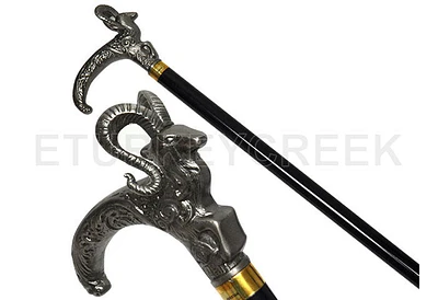 Ram Head Walking Cane with Sword 34.5