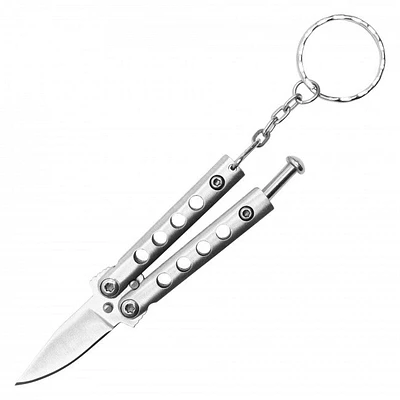 Mini Butterfly Knife Keychain Chrome with Chrome Blade SKU PBF37CH