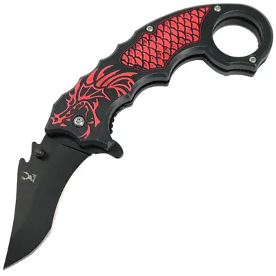 The Bone Edge Red Dragon Spring Assisted Folding Karambit Knife SKU 13244