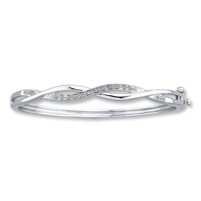 Diamond Bangle Bracelet 1/10 ct tw Round-cut Sterling Silver
