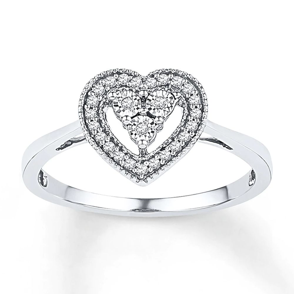 Jared The Galleria Of Jewelry Heart Promise Ring 1/10 ct tw Diamonds 10K  White Gold