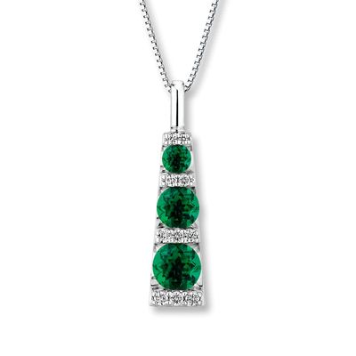 Lab-created Emerald 1/10 ct tw Diamonds Sterling Silver Necklace