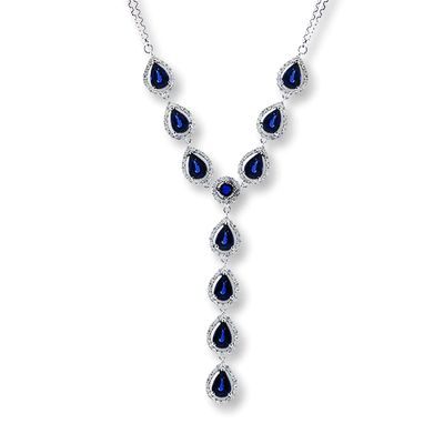 Natural Sapphire Necklace 1-1/5 ct tw Diamonds 14K White Gold