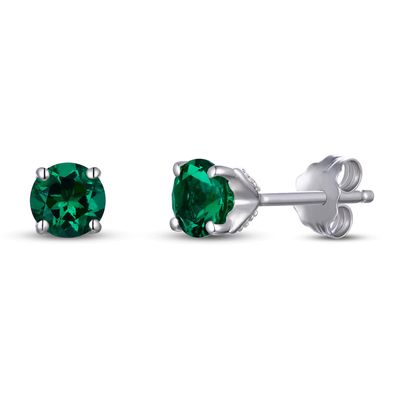 Lab-Created Emerald/Sapphire Earrings Sterling Silver