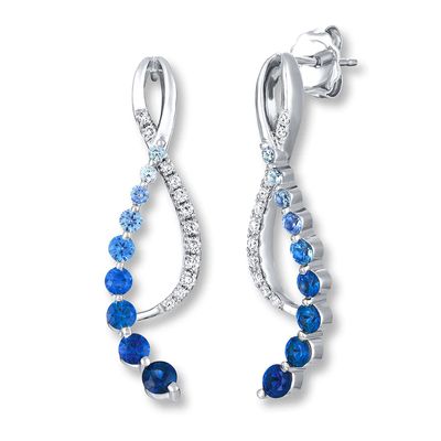 Le Vian Sapphire Denim Ombre Earrings 1/6 ct tw Diamonds 14K Gold