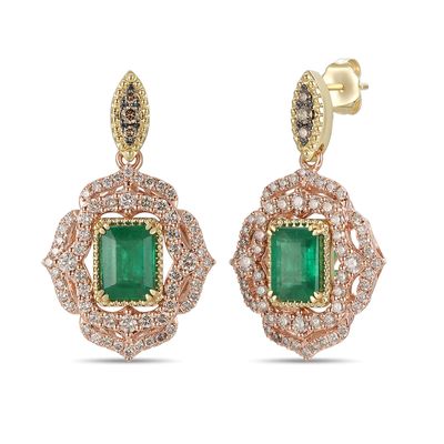 Le Vian Natural Emerald Earrings 1 1/2 ct tw Diamonds 14K Two-Tone Gold