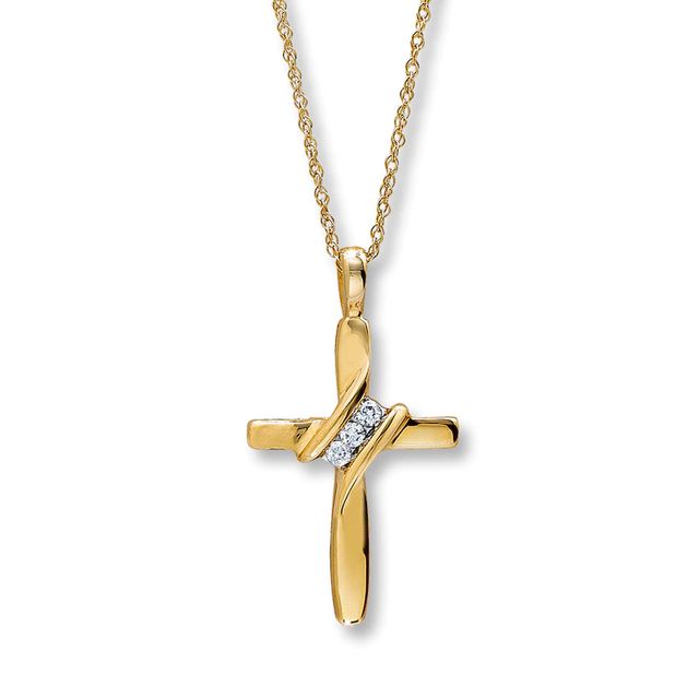 Diamond Cross Pendant Necklace 1/4 ct tw Round 14K Yellow Gold 18