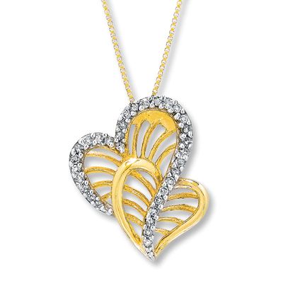 Diamond Heart Necklace 1/10 ct tw Round-Cut 10K Yellow Gold