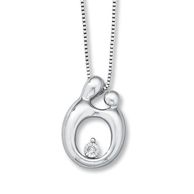 Mother & Child Necklace Diamond Accent Sterling Silver
