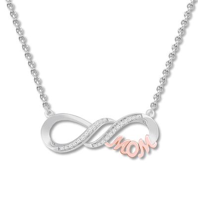 Diamond Mom Infinity Necklace 1/15 ct tw St. Silver/10K Gold