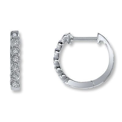 Diamond Hoop Earrings 1/8 ct tw Round-cut 10K White Gold