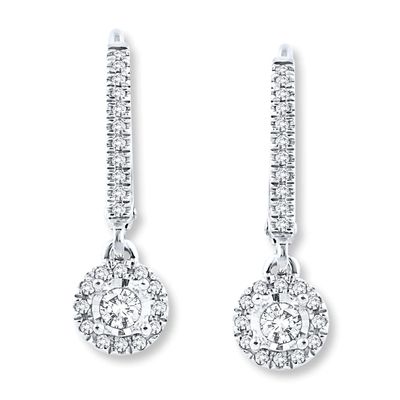 Diamond Drop Earrings 1/4 ct tw Round-cut 10K White Gold