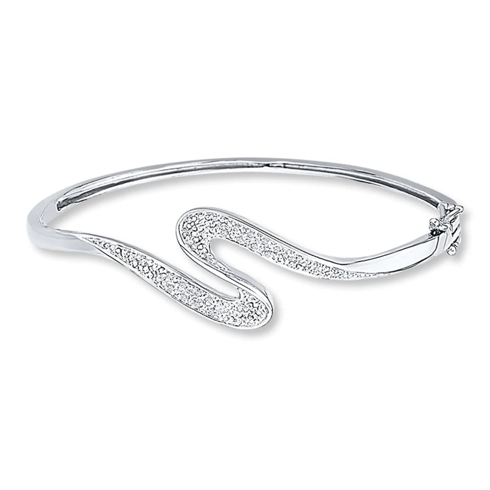 18k White Gold Diamond Bangle Bracelet - 1ct tw