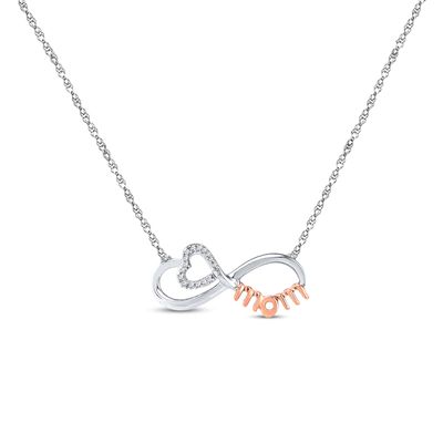 Mom Heart Necklace 1/20 ct tw Diamonds Sterling Silver/10K Gold